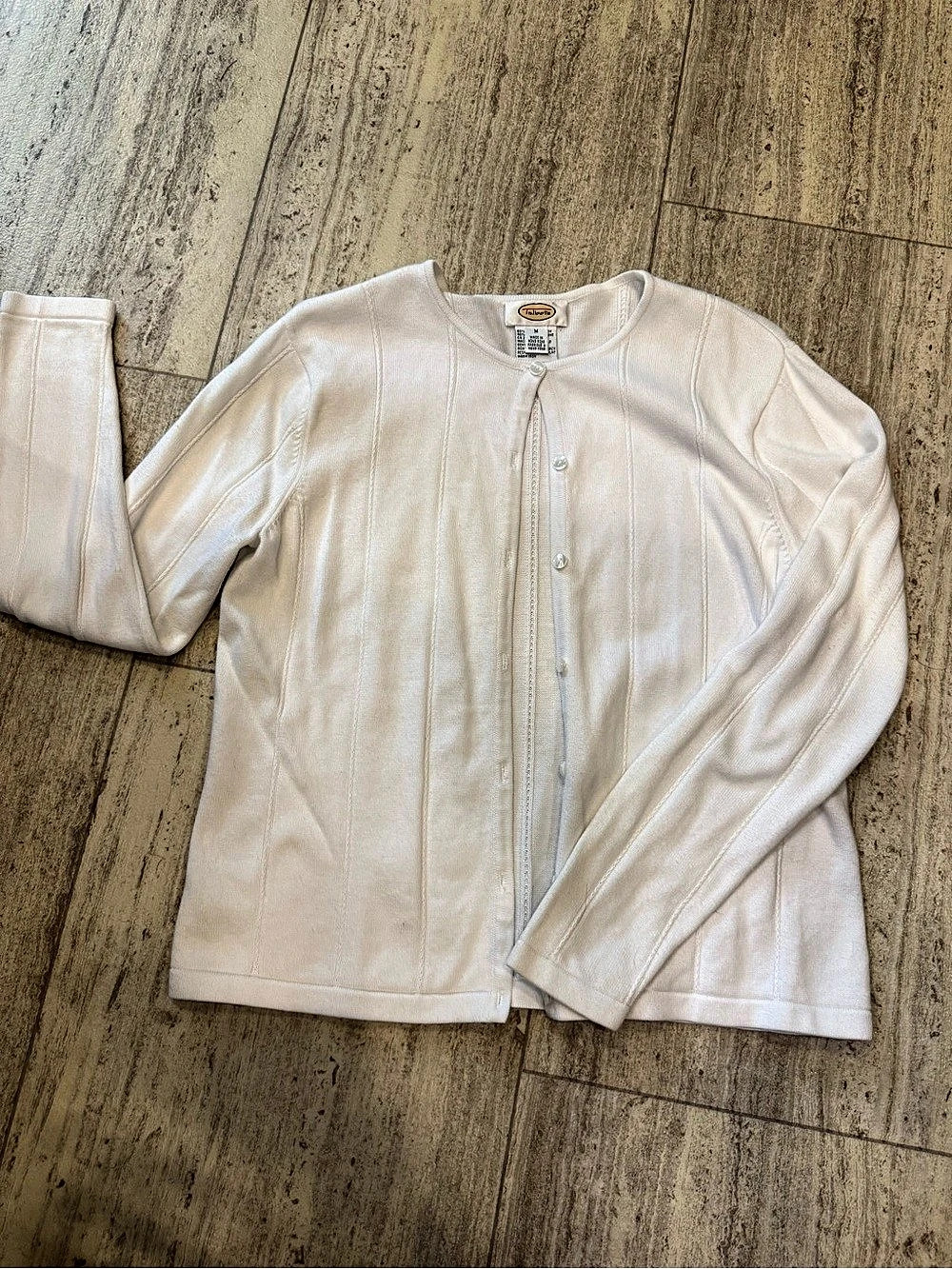 Talbots Textured Button-Front Cardigan in White Medium